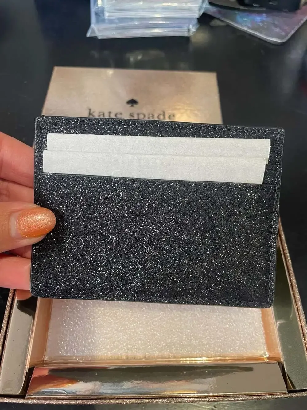 kate spade sparkle black card holder